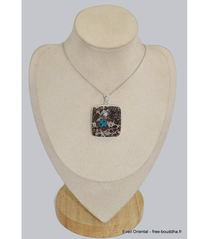 Pendentif Cavansite bleue Authentique – Bijou argent massif 925