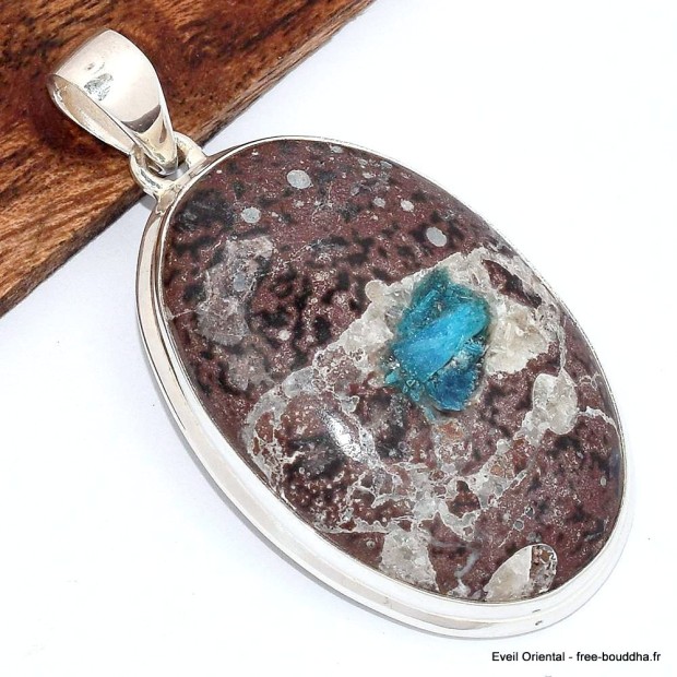 Grand pendentif Cavansite authentique et Argent 925