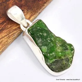 Pendentif argent Chrome diopside brut - Bijoux en Chrome Diopside