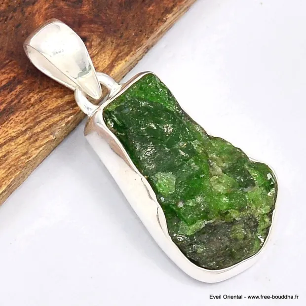 Pendentif argent Chrome diopside brut - Bijoux en Chrome Diopside