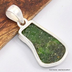 Pendentif Chrome Diopside brut authentique en argent 925