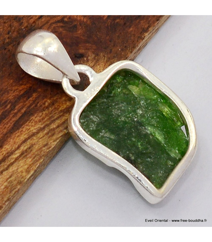 Pendentif argent 925 Chrome diopside brut