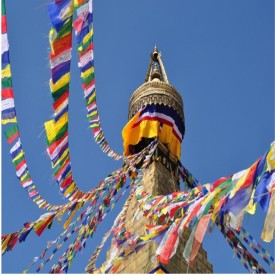 Drapeaux tibétains en coton, imprimés de mantras divins.