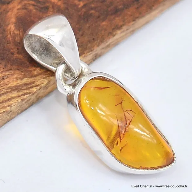 Pendentif argent Ambre de la Baltique asymétrique - Pendentifs pierres naturelles