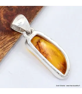 Pendentif argent Ambre Naturel - Pendentifs pierres naturelles