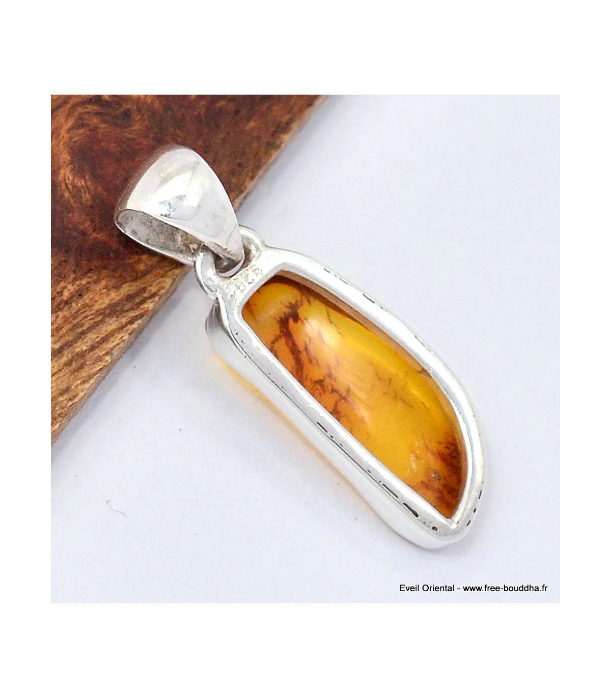 Pendentif Femme Ambre Balte Feuille Cognac Argent 925 Pologne
