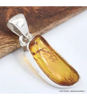 Pendentif argent Ambre Naturel - Pendentifs pierres naturelles