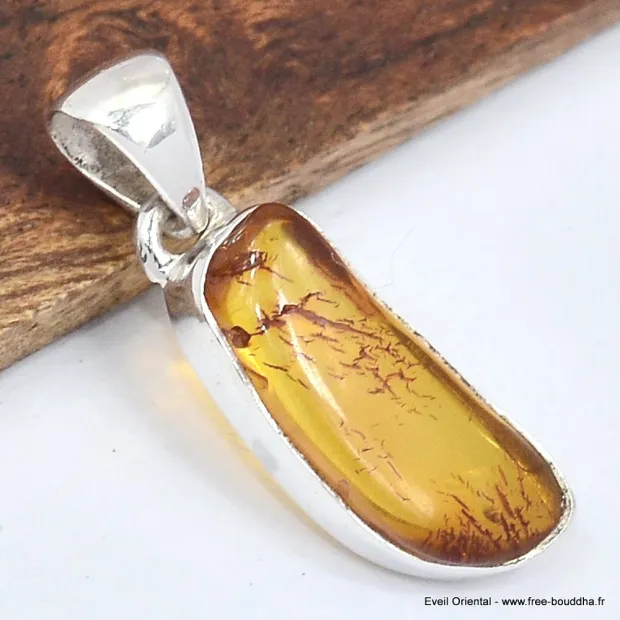 Pendentif argent Ambre Naturel - Pendentifs pierres naturelles