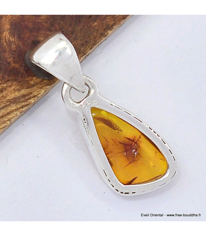 Pendentif en ambre baltique et argent 925, certifié.