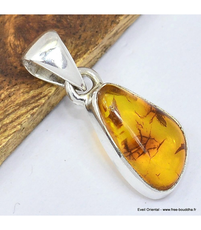 Pendentif en ambre baltique et argent 925, certifié.