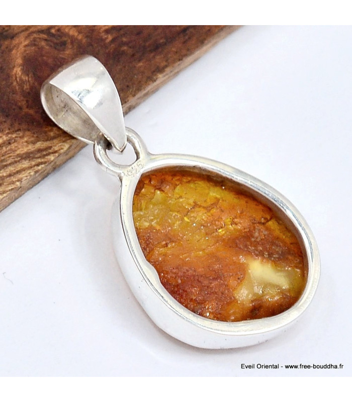 Pendentif en ambre naturel et argent 925, certifié.