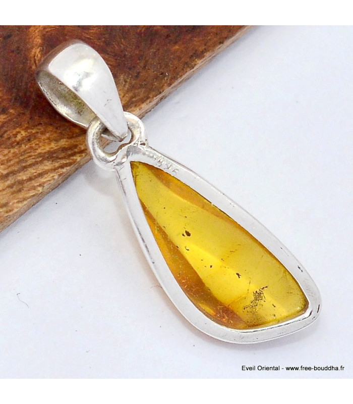 Pendentif ambre naturel argent 925
