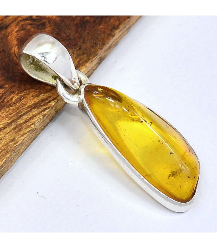 Pendentif ambre naturel argent 925