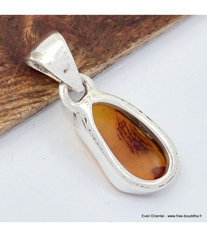 Bijou pendentif argent Ambre naturel