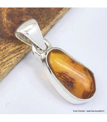 Pendentif Ambre de la Baltique authentique et Argent 925