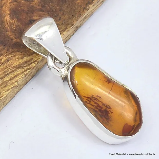 Bijou pendentif argent Ambre naturel - Pendentifs pierres naturelles