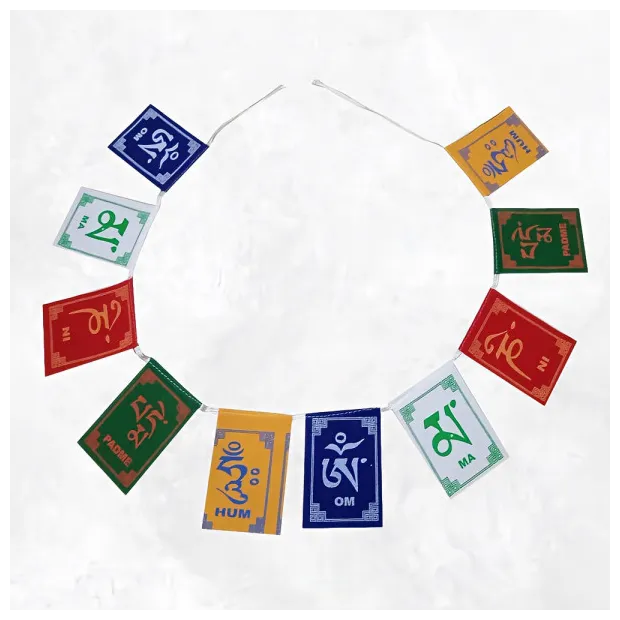 Drapeaux Om Mani Pedme Hum toucher velours - Drapeaux tibétains