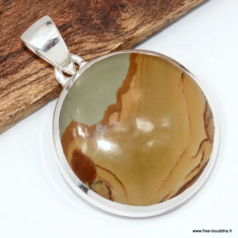 Pendentif rond Jaspe American Picture - Pendentifs pierres naturelles