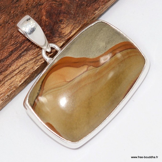 Pendentif Jaspe American Picture rectangulaire authentique Argent 925