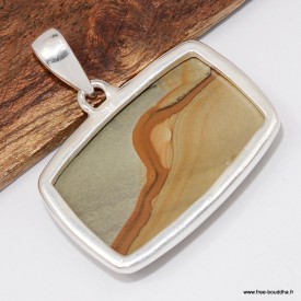 Pendentif Jaspe American Picture rectangulaire authentique Argent 925