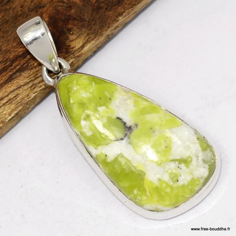 Pendentif Lezardite Serpentine forme libre - Bijoux en Lézardite Serpentine