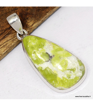 Pendentif Lézardite Serpentine forme libre argent 925 véritable