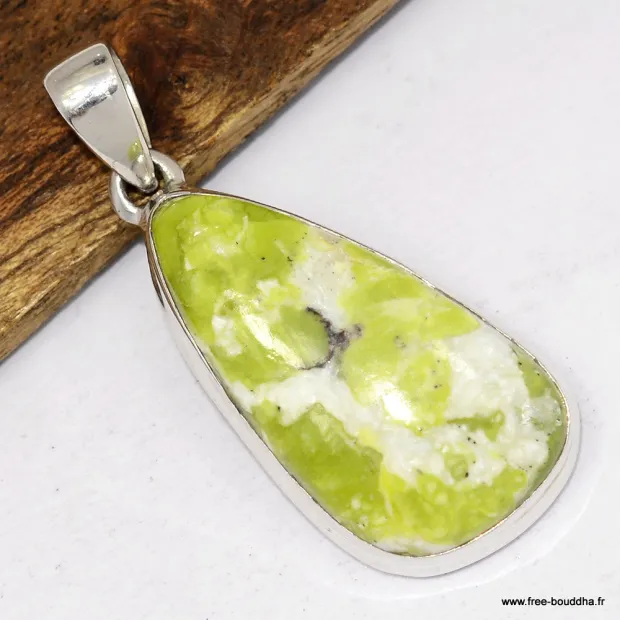 Pendentif Lezardite Serpentine forme libre - Bijoux en Lézardite Serpentine