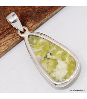 Pendentif Lézardite Serpentine forme libre argent 925 véritable