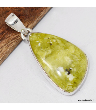 Pendentif Lézardite Serpentine argent 925 pierre rare certifiée