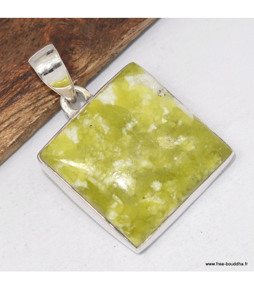 Pendentif Lézardite Serpentine carré argent 925 véritable

