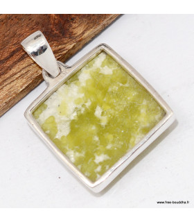 Pendentif Lézardite Serpentine carré argent 925 véritable

