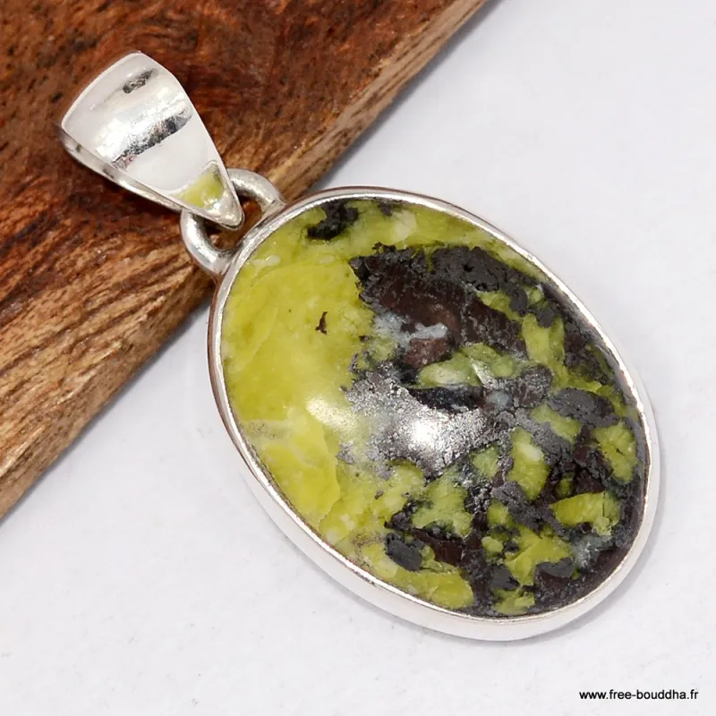 Pendentif oval Lezardite Serpentine - Bijoux en Lézardite Serpentine