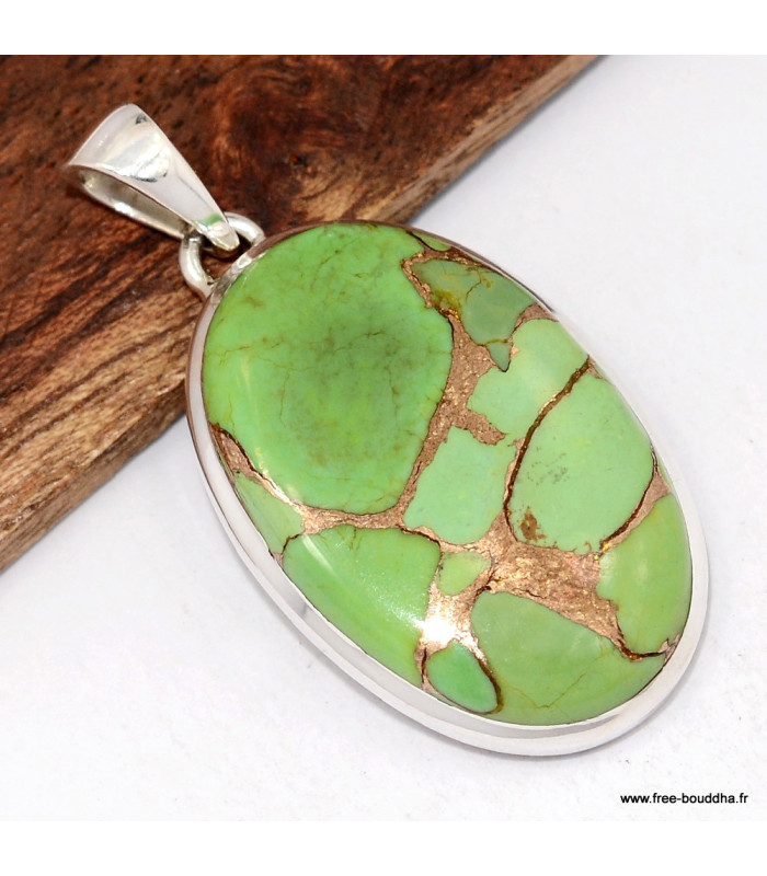 Pendentif Turquoise verte cuivrée ovale