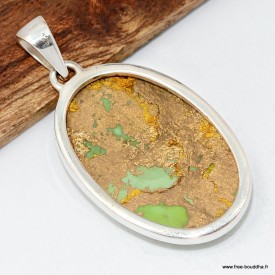 Pendentif turquoise Mohave verte cuivrée, argent 925, pierre protectrice