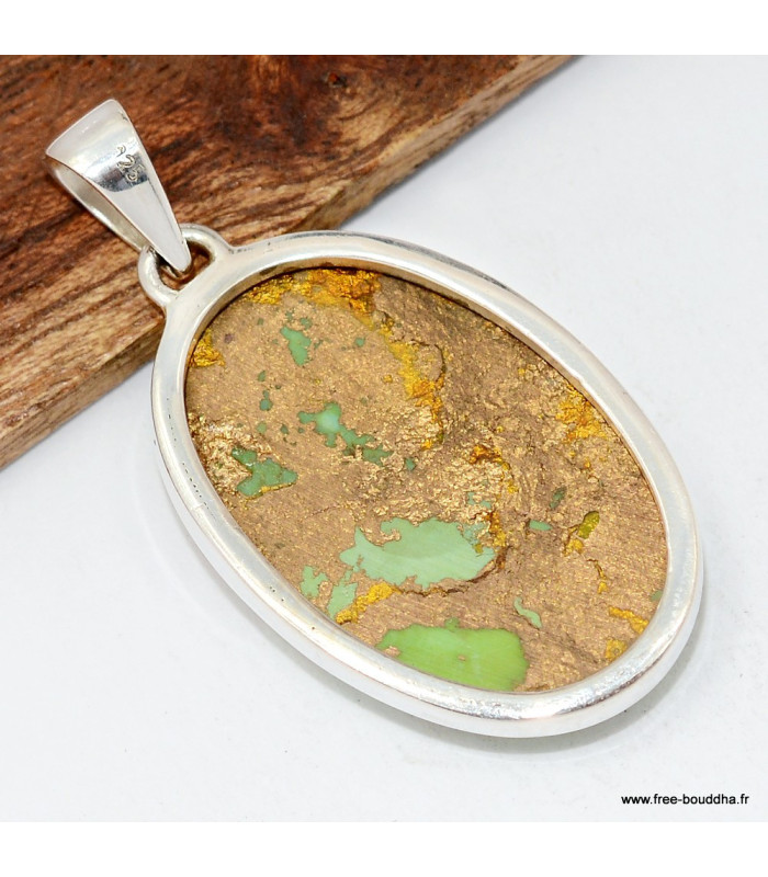 Pendentif Turquoise verte cuivrée ovale