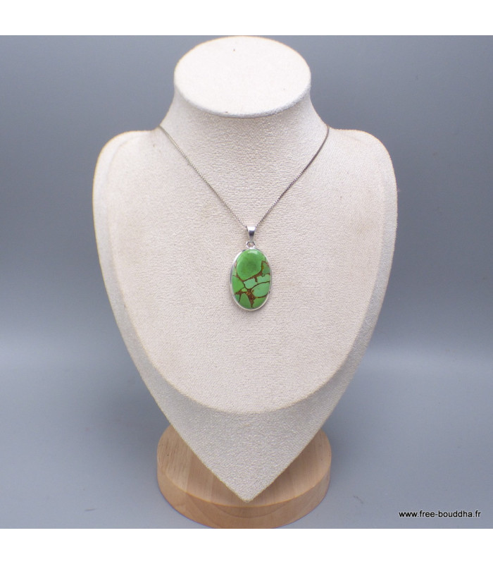 Pendentif Turquoise verte cuivrée ovale