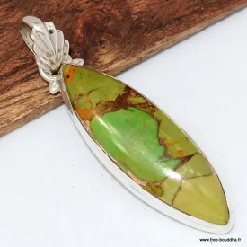 Pendentif marquise Turquoise verte cuivrée - Bijoux en Turquoise