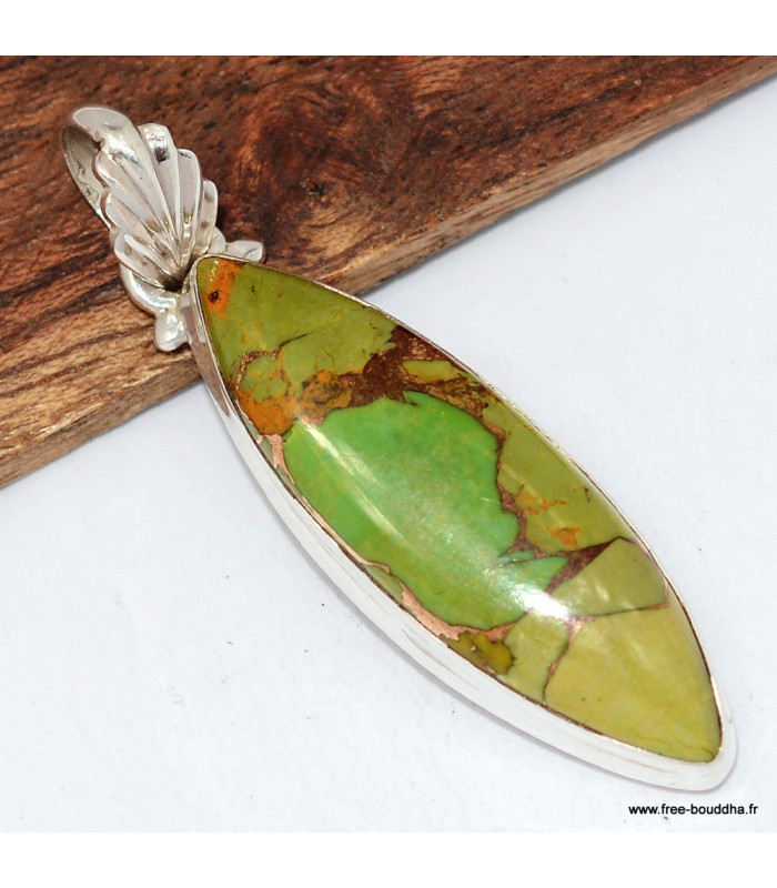 Pendentif marquise Turquoise verte cuivrée