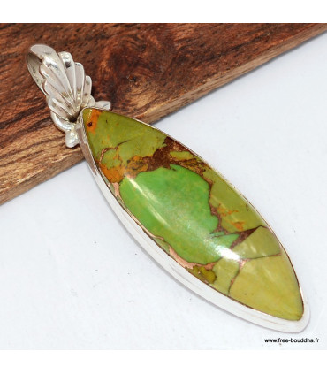 Pendentif turquoise verte cuivrée marquise authentique argent 925