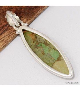 Pendentif turquoise verte cuivrée marquise authentique argent 925