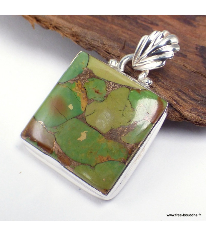 Pendentif carré Turquoise Mohave verte cuivrée