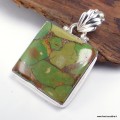 Pendentif turquoise Mohave verte cuivrée carré, argent 925 certifié