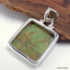 Pendentif carré Turquoise Mohave verte cuivrée - Bijoux en Turquoise