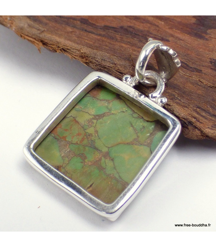 Pendentif carré Turquoise Mohave verte cuivrée