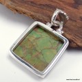 Pendentif turquoise Mohave verte cuivrée carré, argent 925 certifié