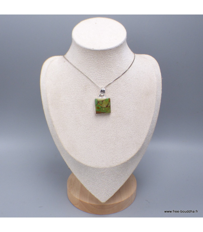 Pendentif carré Turquoise Mohave verte cuivrée
