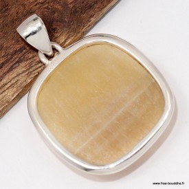 Agate Jaune – Pendentif carré à bandes en argent 925, bijou solaire