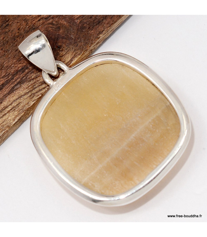 Agate Jaune – Pendentif carré à bandes en argent 925, bijou solaire