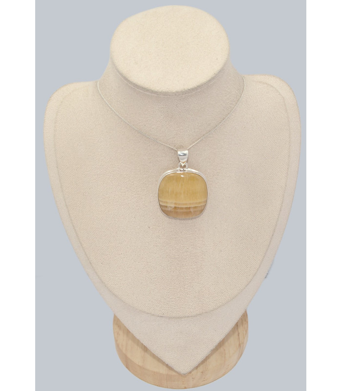 Agate Jaune – Pendentif carré à bandes en argent 925, bijou solaire