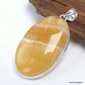 Gros Pendentif Agate Jaune à bandes oval - Bijoux en Agate